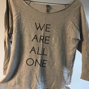 Yogi Tees- Off the shoulder, grey sweatshirt tee, small